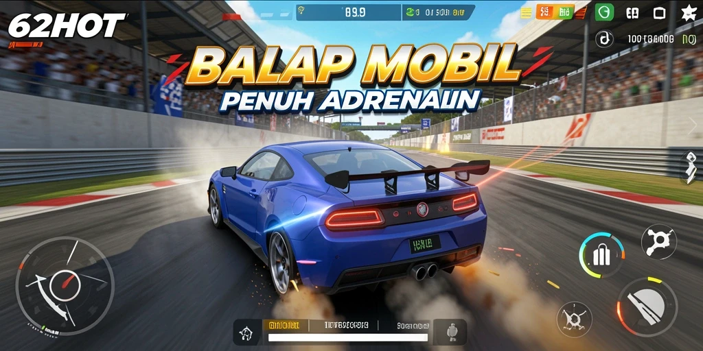 Gameplay seru dan menegangkan di trek balap 62HOT.