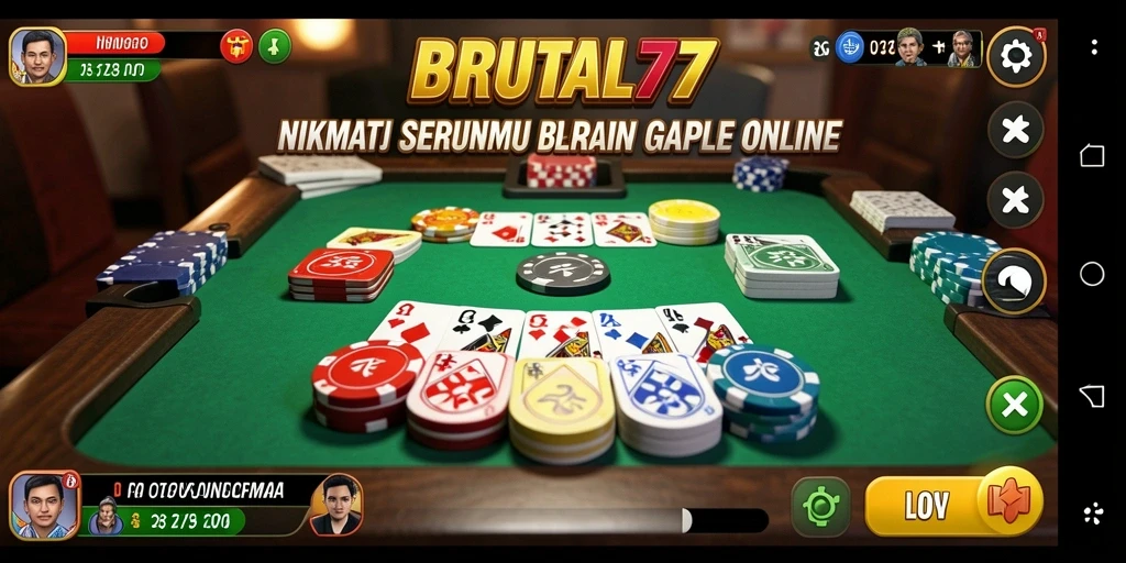 Screenshot gameplay BRUTAL77 dengan suasana permainan Gaple yang menarik.
