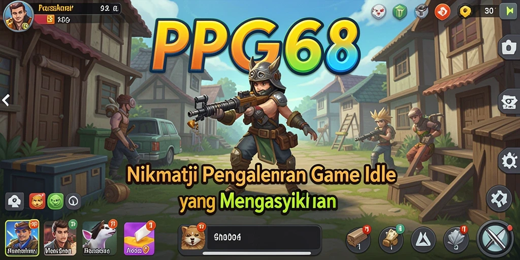 Tampilan gameplay PGG68 dengan karakter mengumpulkan sumber daya secara otomatis.