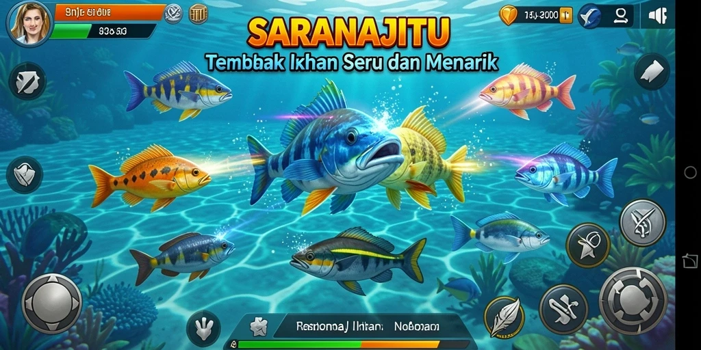 Screenshot utama SARANAJITU menampilkan momen seru dalam permainan Tembak Ikan.