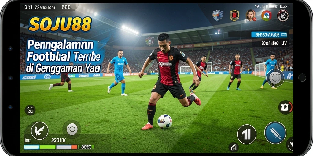 Screenshot utama SOJU88 menampilkan aksi mendebarkan dalam pertandingan sepak bola.