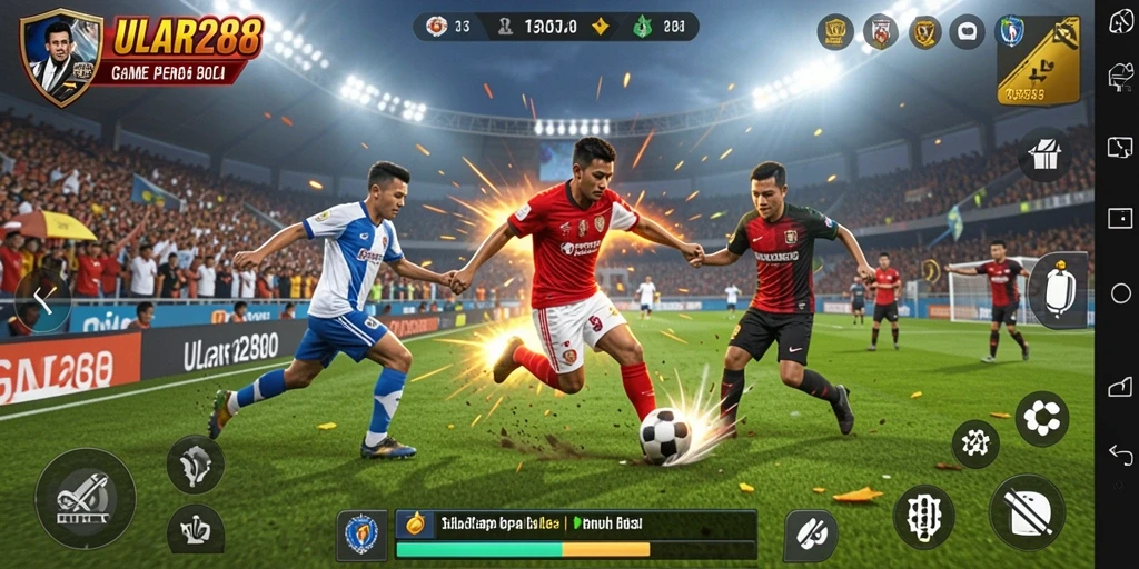 Screenshot gameplay ULAR288 yang menampilkan aksi sepak bola seru.