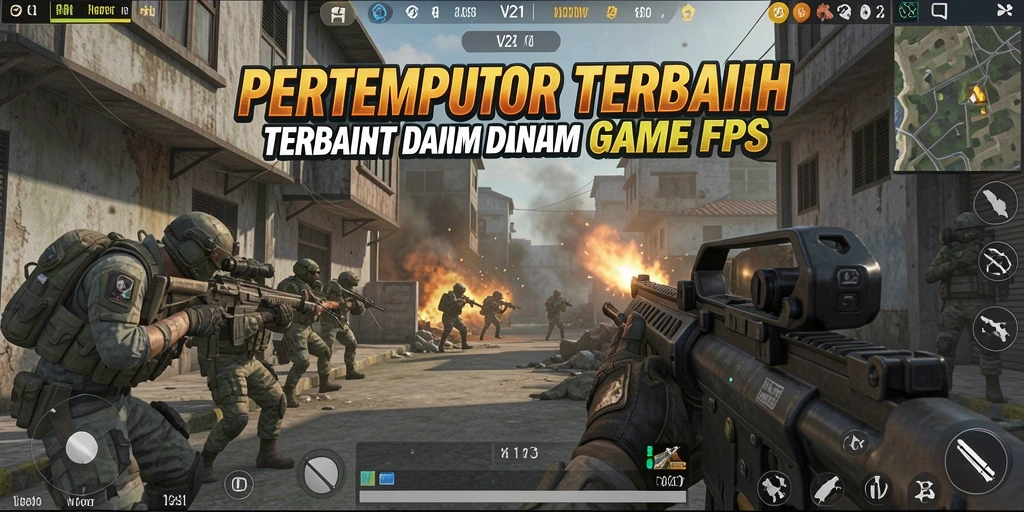 Screenshot gameplay V21 menampilkan aksi tembak-menembak yang seru.